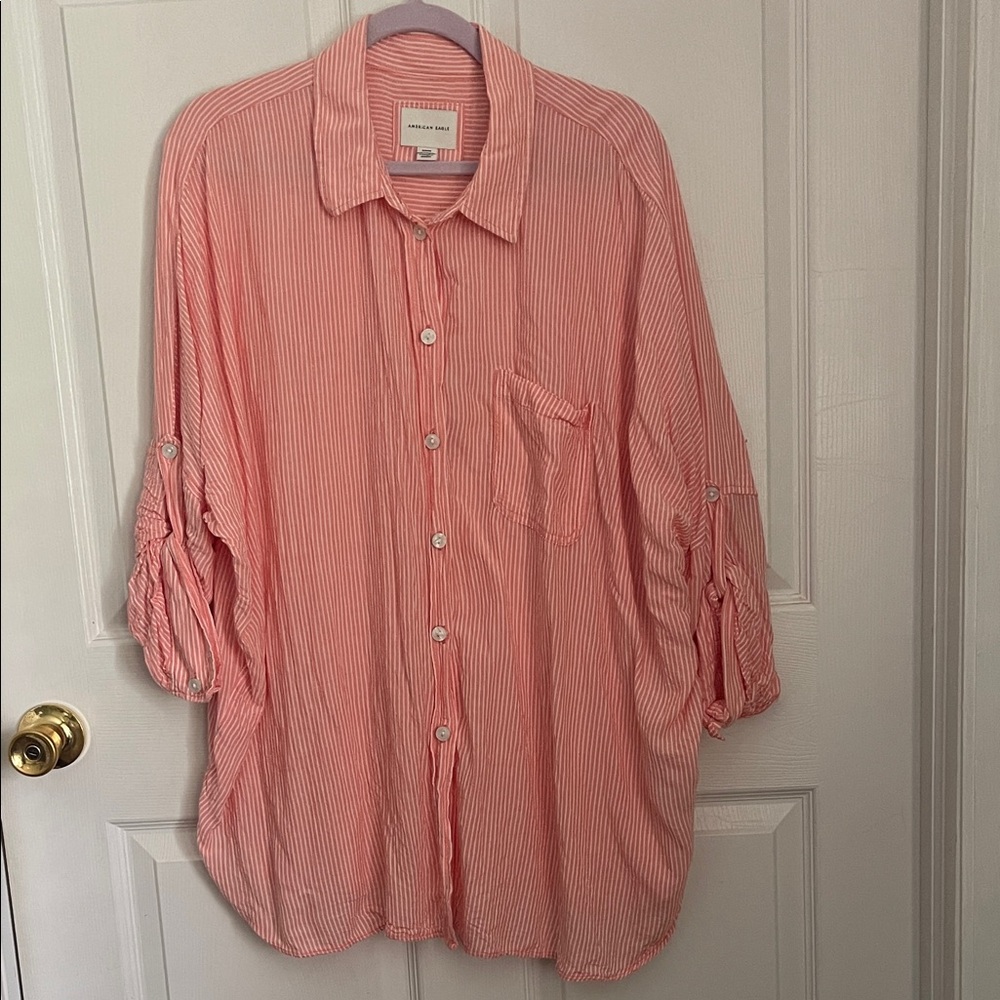 American Eagle Outfitters Pink Striped Button Down Shirt